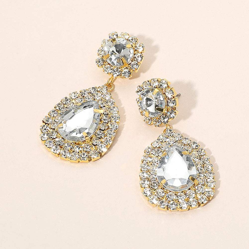Glass Crystal Teardrop Evening Earrings - Madeline Love - Flyclothing LLC