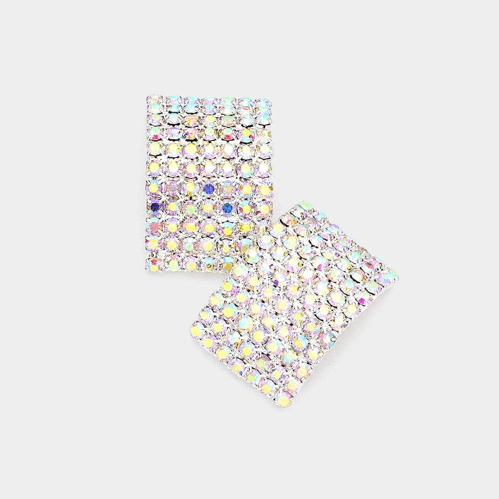 Rectangular Rhinestone Paved Earrings - Madeline Love - Flyclothing LLC