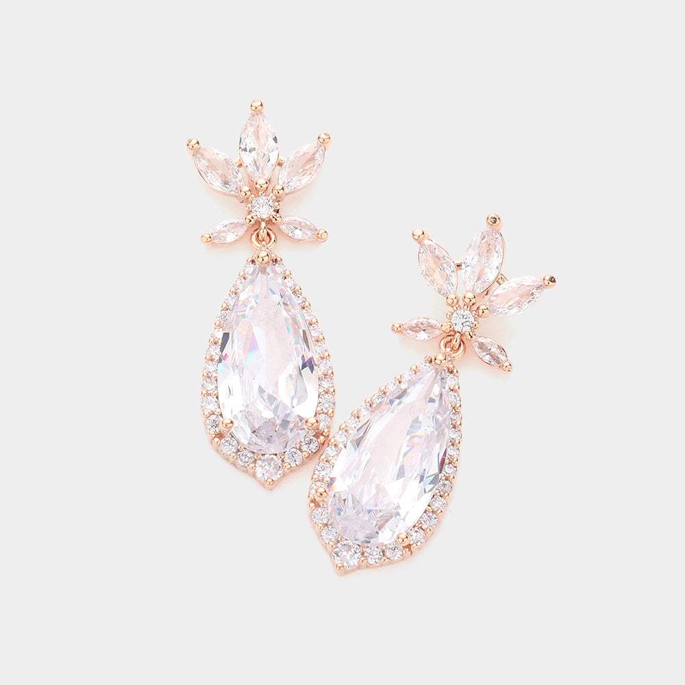 CZ Teardrop Link Dangle Evening Earrings - Madeline Love - Flyclothing LLC