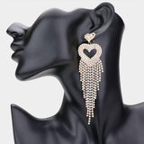 Rhinestone Pave Heart Fringe Evening Earrings - Madeline Love - Flyclothing LLC