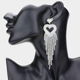 Rhinestone Pave Heart Fringe Evening Earrings - Madeline Love - Flyclothing LLC