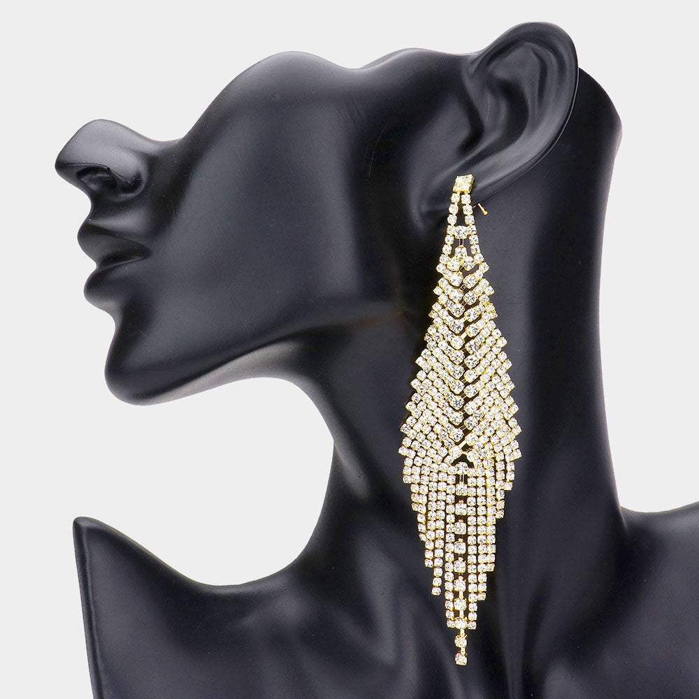 Crystal Rhinestone Fringe Evening Earrings - Madeline Love - Flyclothing LLC