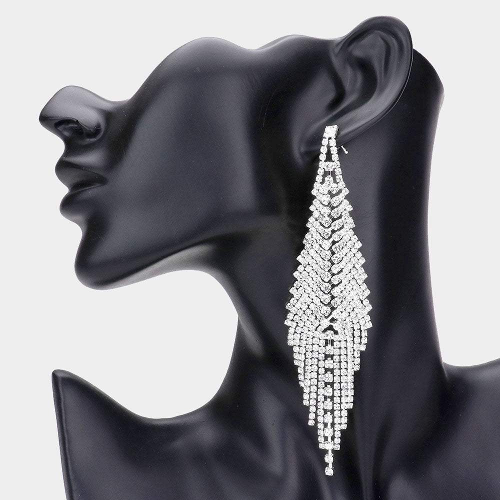 Crystal Rhinestone Fringe Evening Earrings - Madeline Love - Flyclothing LLC