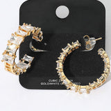 Gold Dipped Square CZ Stone Cluster Around Evening Hoop Earrings - Madeline Love - Flyclothing LLC