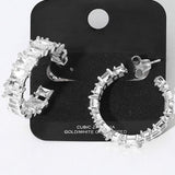 Gold Dipped Square CZ Stone Cluster Around Evening Hoop Earrings - Madeline Love - Flyclothing LLC