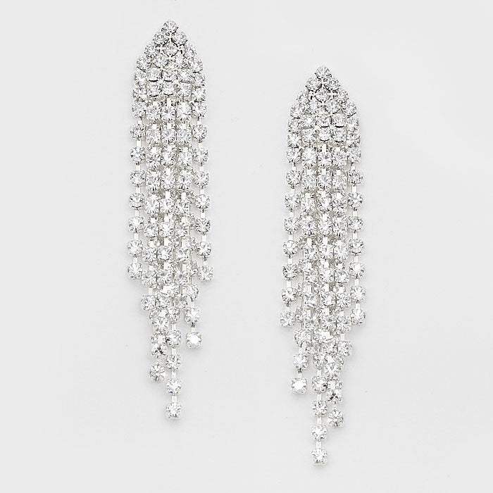 Crystal Rhinestone Fringe Evening Earrings - Madeline Love - Flyclothing LLC