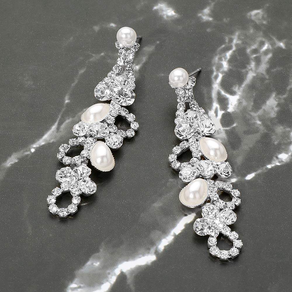 Rhinestone Pearl Eyelet Drop Evening Earrings - Madeline Love - Flyclothing LLC