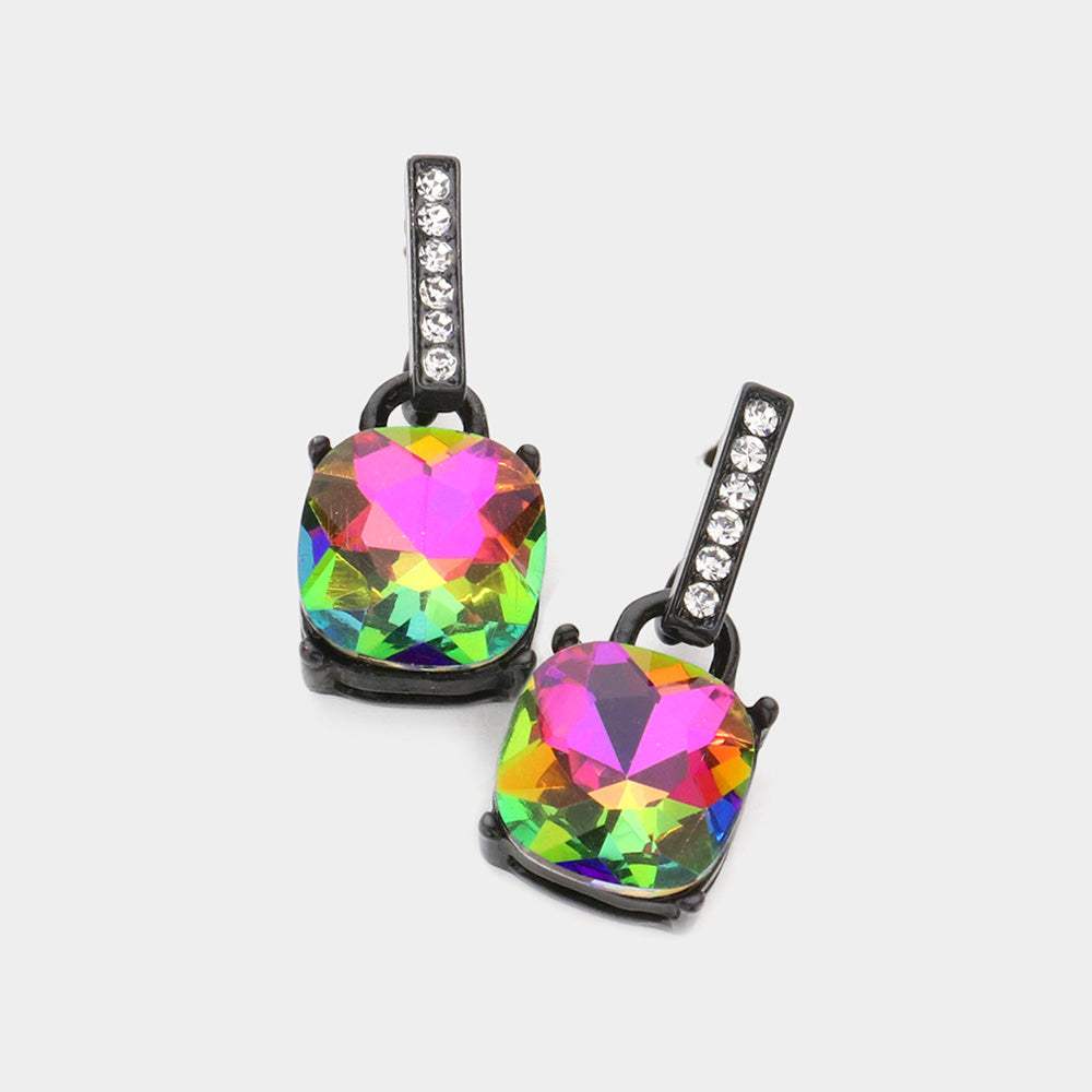 Cushion Square Stone Dangle Evening Earrings - Madeline Love - Flyclothing LLC