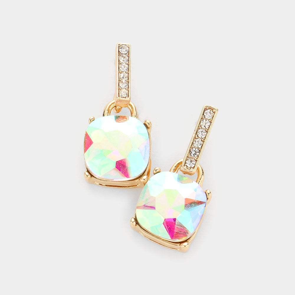 Cushion Square Stone Dangle Evening Earrings - Madeline Love - Flyclothing LLC