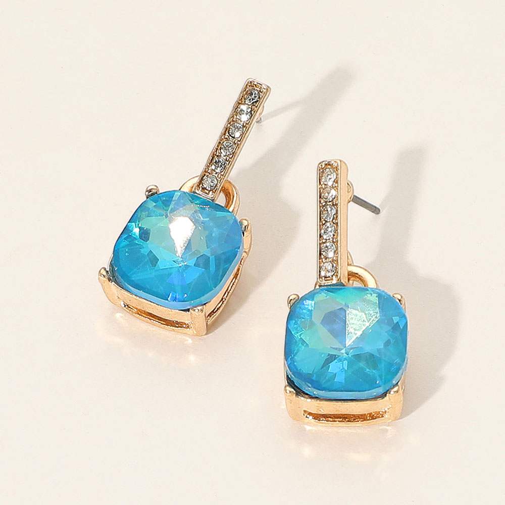 Cushion Square Stone Dangle Evening Earrings - Madeline Love - Flyclothing LLC