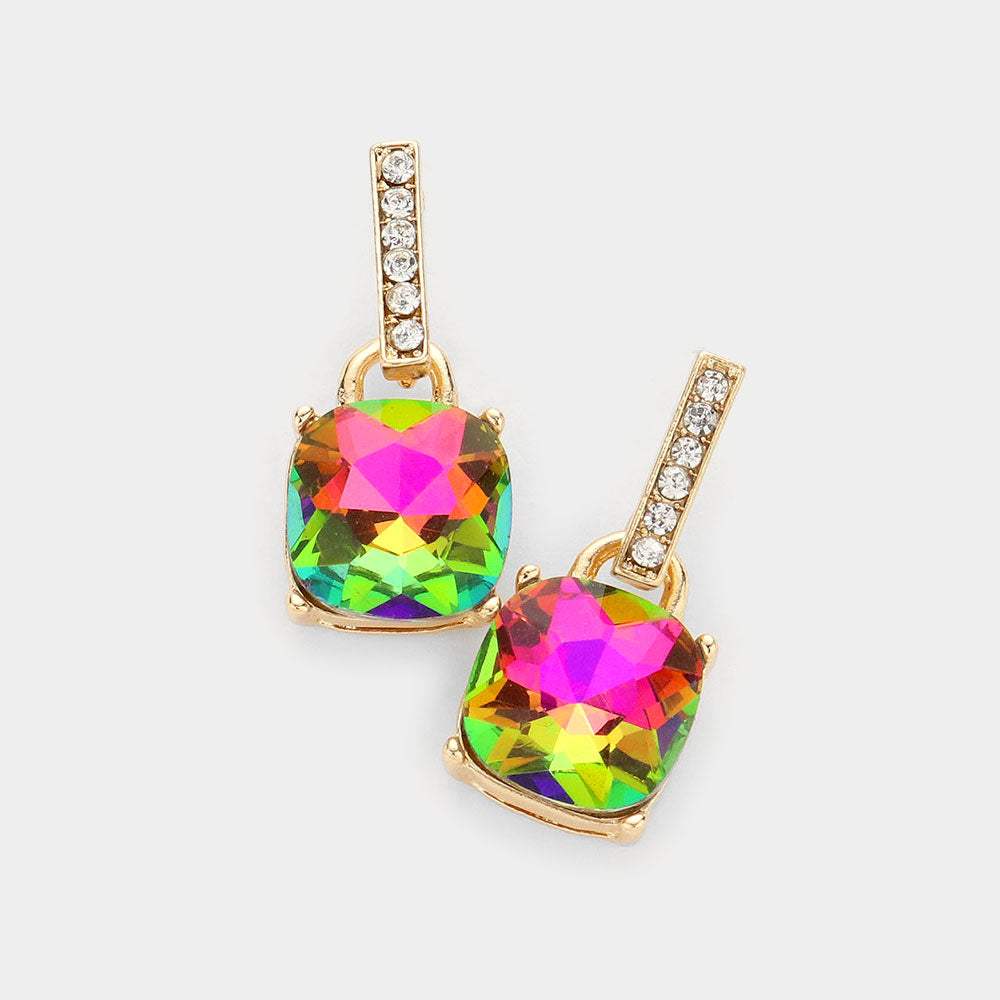 Cushion Square Stone Dangle Evening Earrings - Madeline Love - Flyclothing LLC