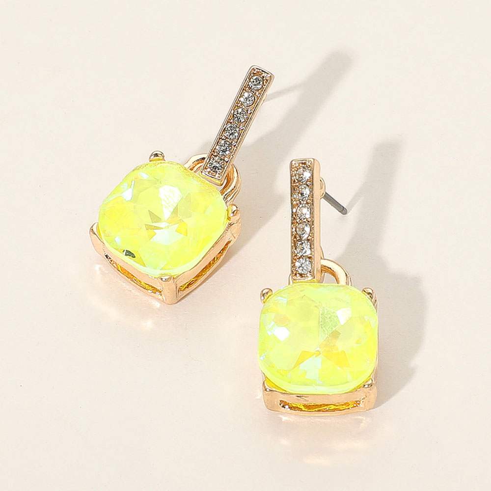 Cushion Square Stone Dangle Evening Earrings - Madeline Love - Flyclothing LLC