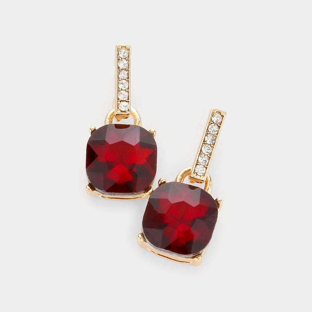 Cushion Square Stone Dangle Evening Earrings - Madeline Love - Flyclothing LLC