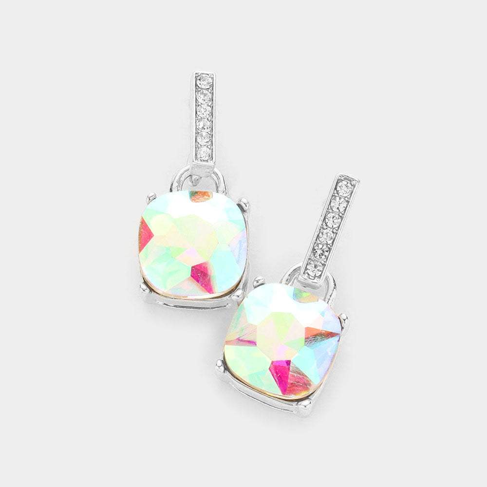 Cushion Square Stone Dangle Evening Earrings - Madeline Love - Flyclothing LLC