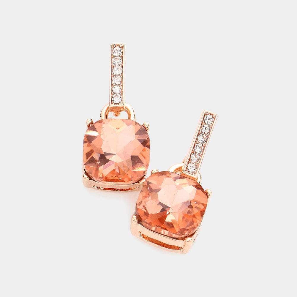 Cushion Square Stone Dangle Evening Earrings - Madeline Love - Flyclothing LLC
