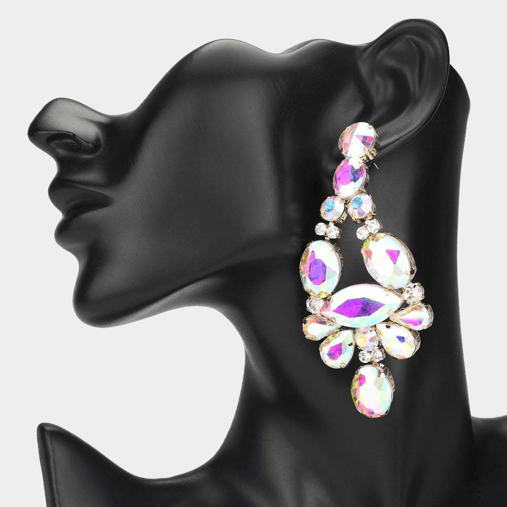 Oval Marquise Stone Cluster Chandelier Evening Earrings - Madeline Love - Flyclothing LLC