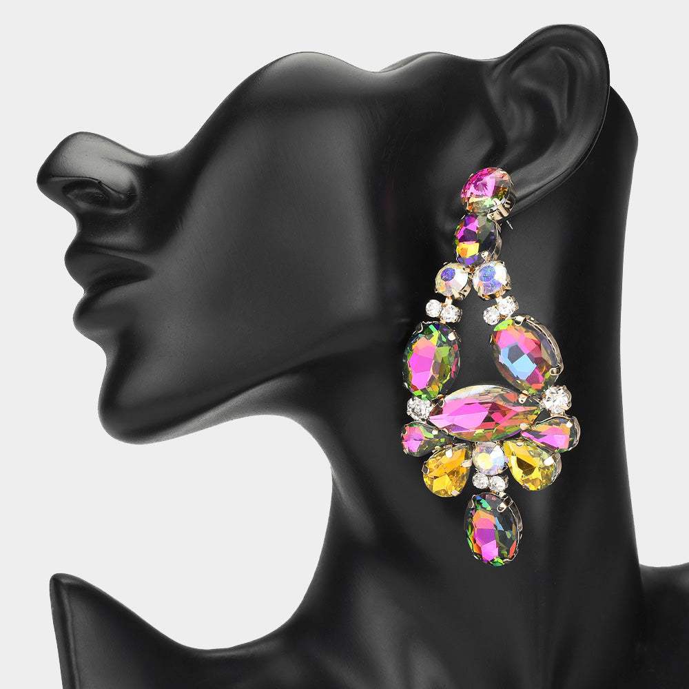 Oval Marquise Stone Cluster Chandelier Evening Earrings - Madeline Love - Flyclothing LLC