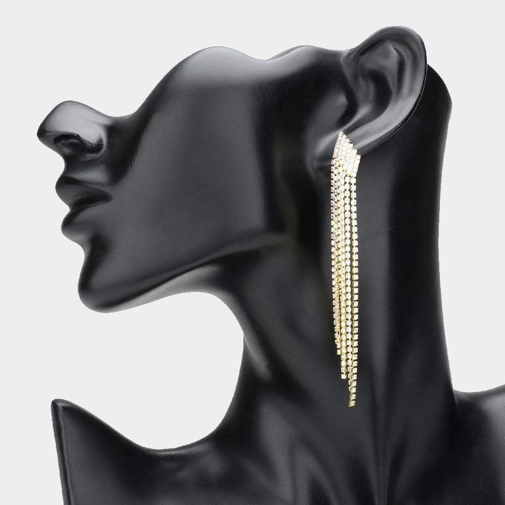 6Rows Crystal Rhinestone Fringe Evening Earrings - Madeline Love - Flyclothing LLC