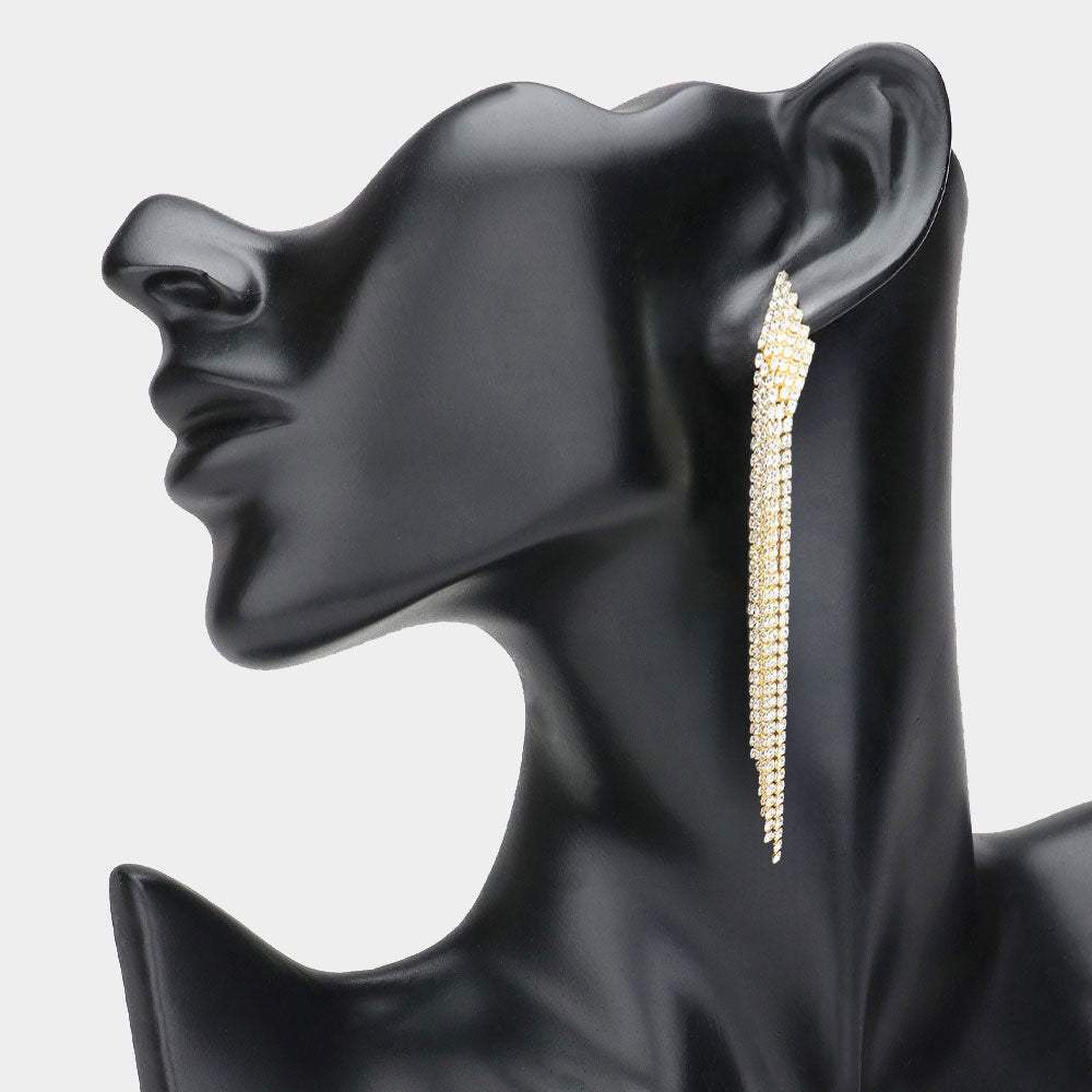 6Rows Crystal Rhinestone Fringe Evening Earrings - Madeline Love - Flyclothing LLC