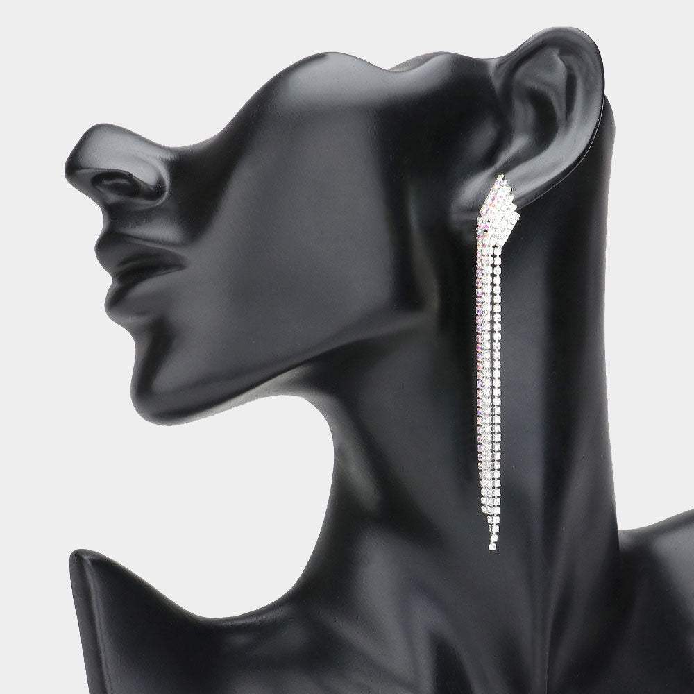 6Rows Crystal Rhinestone Fringe Evening Earrings - Madeline Love - Flyclothing LLC