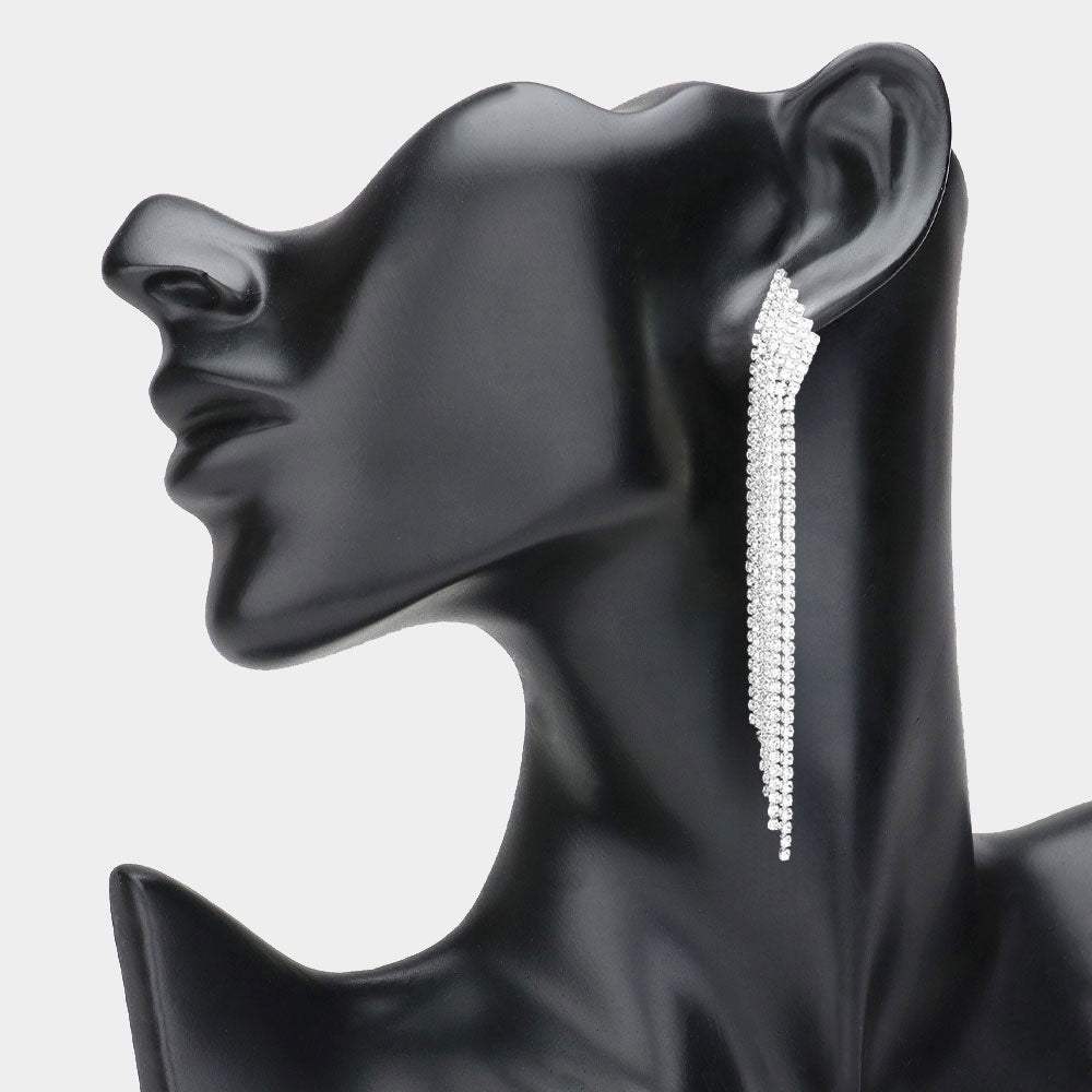 6Rows Crystal Rhinestone Fringe Evening Earrings - Madeline Love - Flyclothing LLC