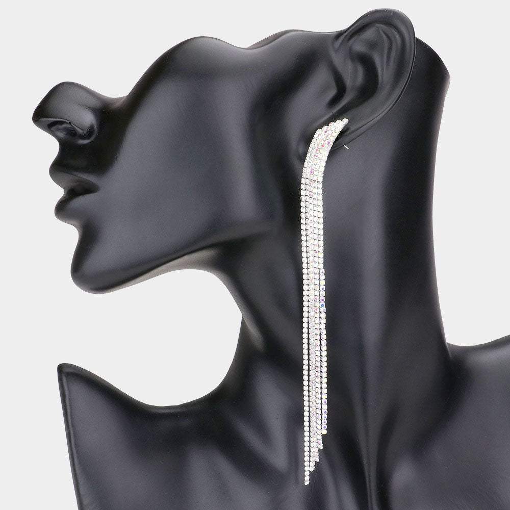 Crystal Rhinestone Pave Fringe Evening Earrings - Madeline Love - Flyclothing LLC