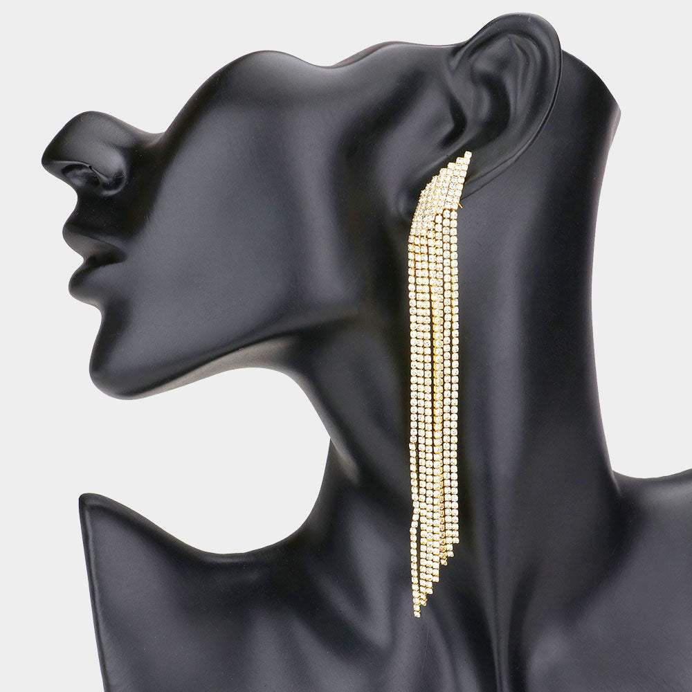 Crystal Rhinestone Pave Fringe Evening Earrings - Madeline Love - Flyclothing LLC