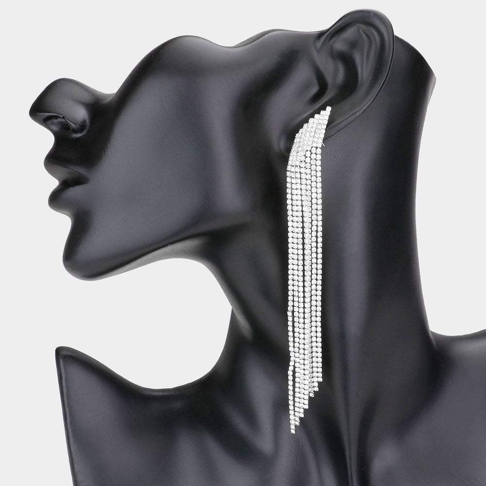 Crystal Rhinestone Pave Fringe Evening Earrings - Madeline Love - Flyclothing LLC