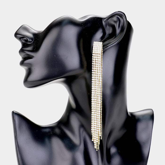 Rhinestone Pave Long Drop Evening Earrings - Madeline Love - Flyclothing LLC