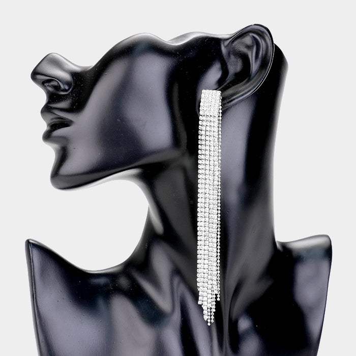 Rhinestone Pave Long Drop Evening Earrings - Madeline Love - Flyclothing LLC