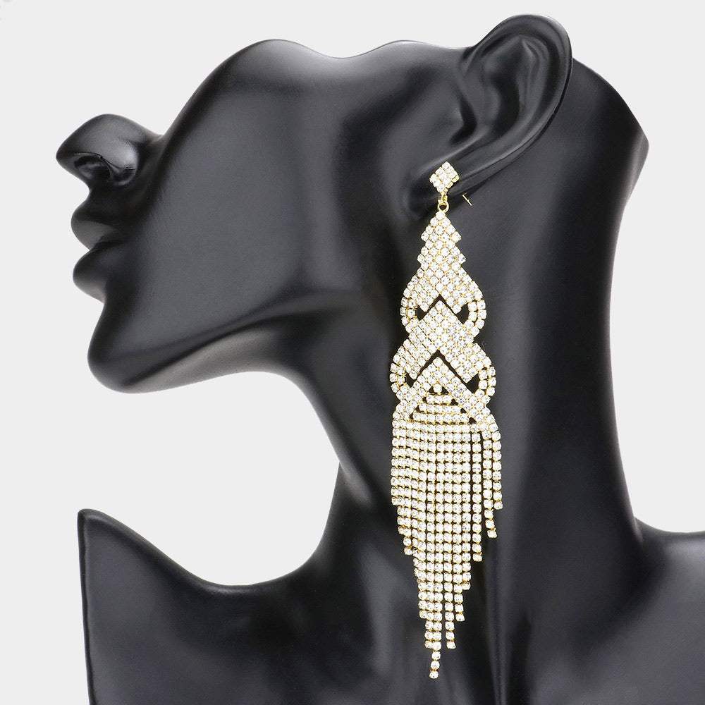 Crystal Rhinestone Statement Fringe Evening Earrings - Madeline Love - Flyclothing LLC