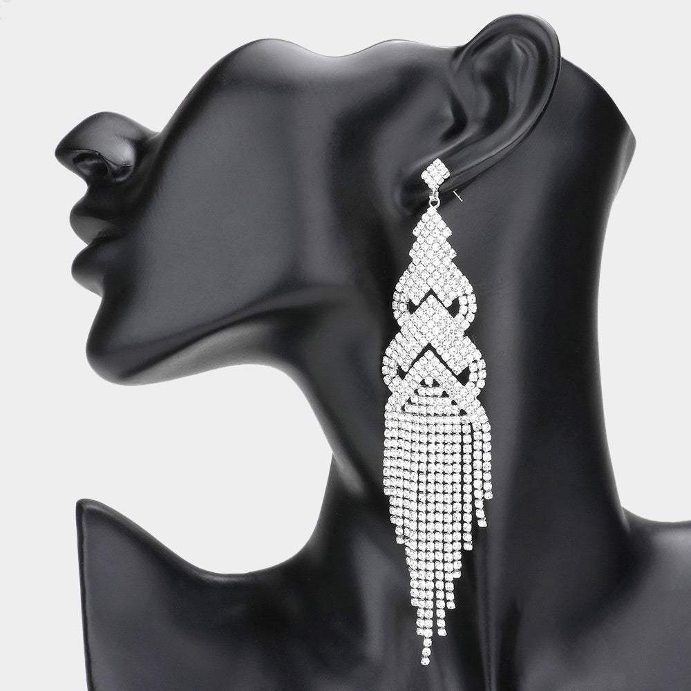 Crystal Rhinestone Statement Fringe Evening Earrings - Madeline Love - Flyclothing LLC