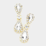 Double Teardrop Accented Rhinestone Trimmed Dangle Evening Earrings - Madeline Love - Flyclothing LLC