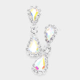 Double Teardrop Accented Rhinestone Trimmed Dangle Evening Earrings