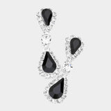 Double Teardrop Accented Rhinestone Trimmed Dangle Evening Earrings - Madeline Love - Flyclothing LLC