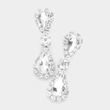 Double Teardrop Accented Rhinestone Trimmed Dangle Evening Earrings - Madeline Love - Flyclothing LLC