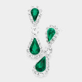 Double Teardrop Accented Rhinestone Trimmed Dangle Evening Earrings - Madeline Love - Flyclothing LLC