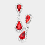 Double Teardrop Accented Rhinestone Trimmed Dangle Evening Earrings - Madeline Love - Flyclothing LLC