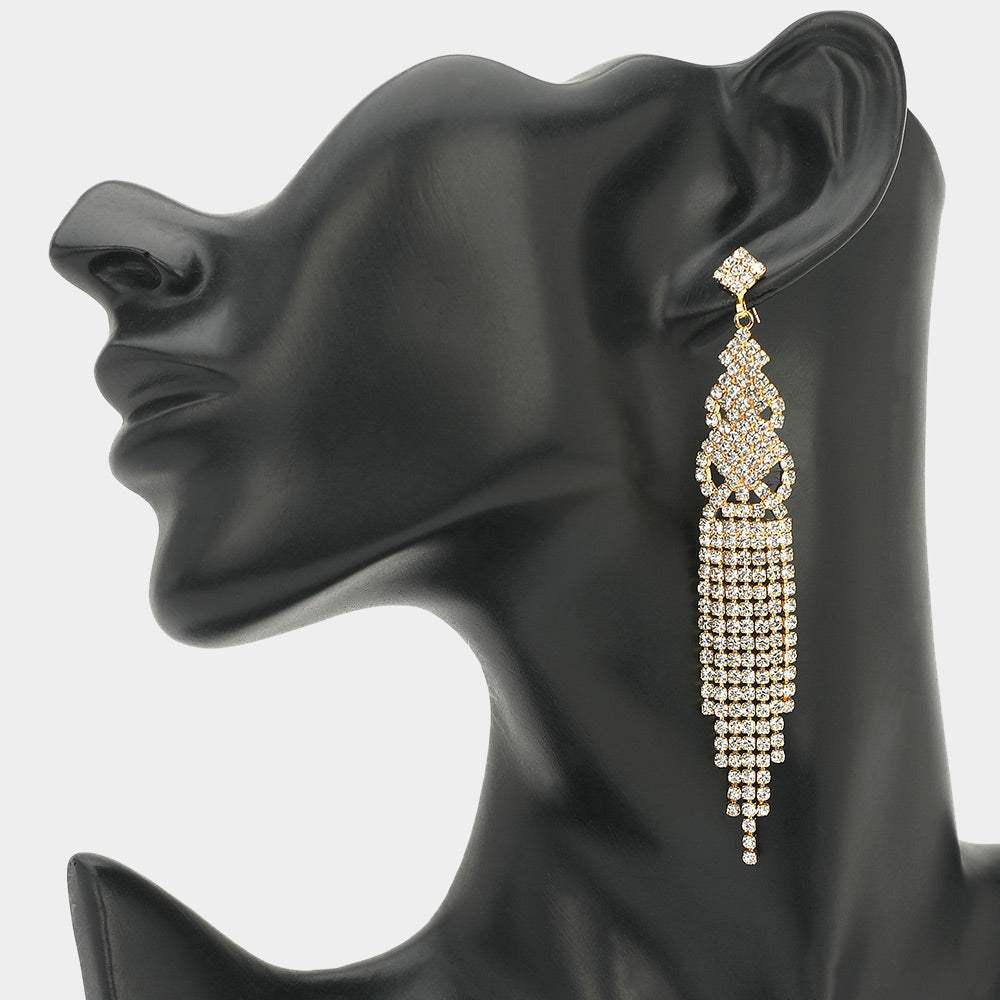 Rhinestone Fringe Evening Earrings - Madeline Love - Flyclothing LLC