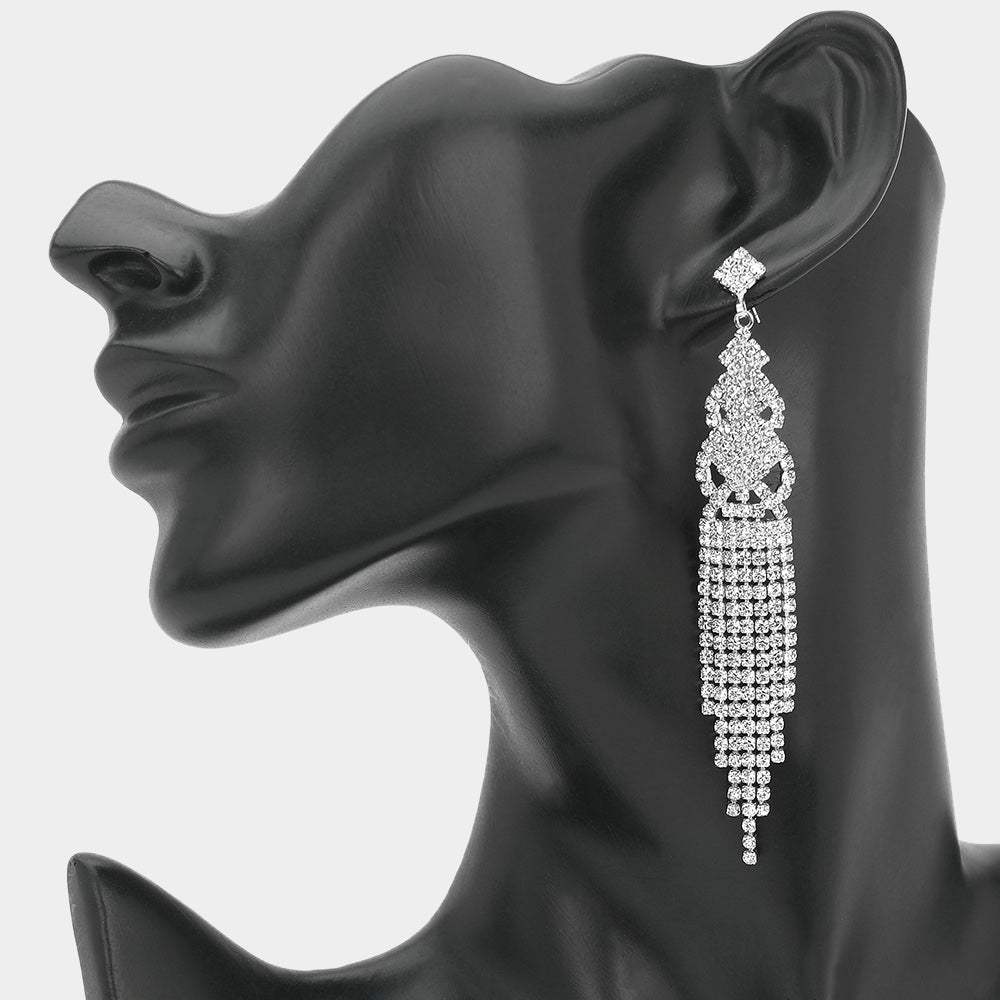 Rhinestone Fringe Evening Earrings - Madeline Love - Flyclothing LLC