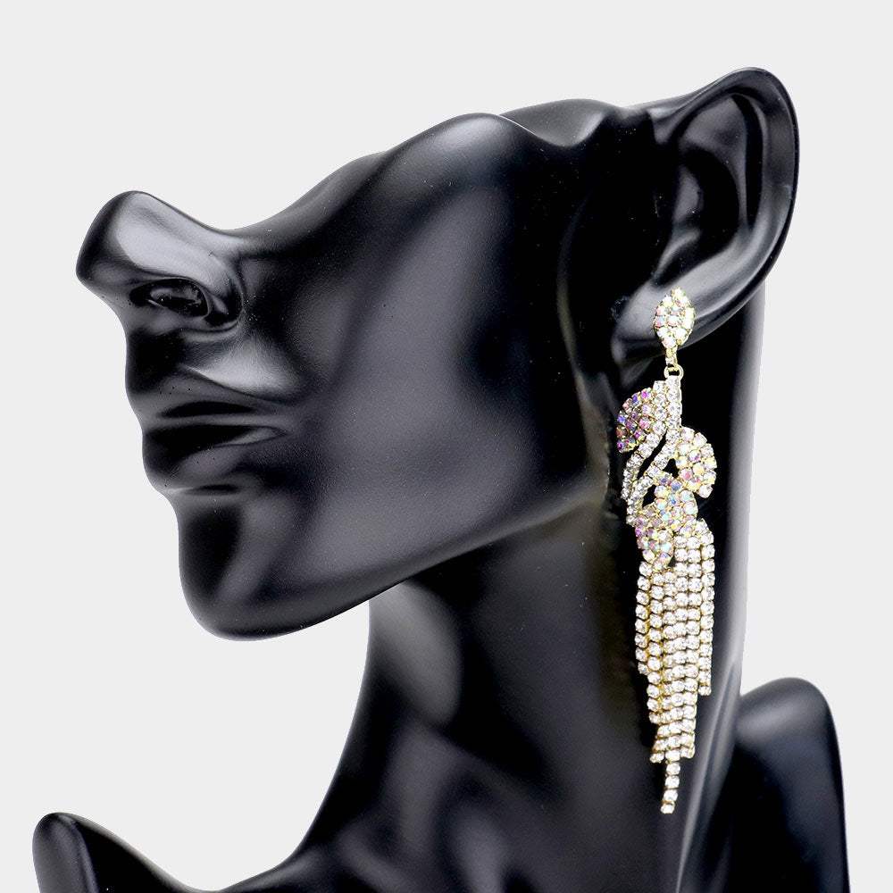 Rhinestone Crystal Leaf Drop Evening Earrings - Madeline Love - Flyclothing LLC