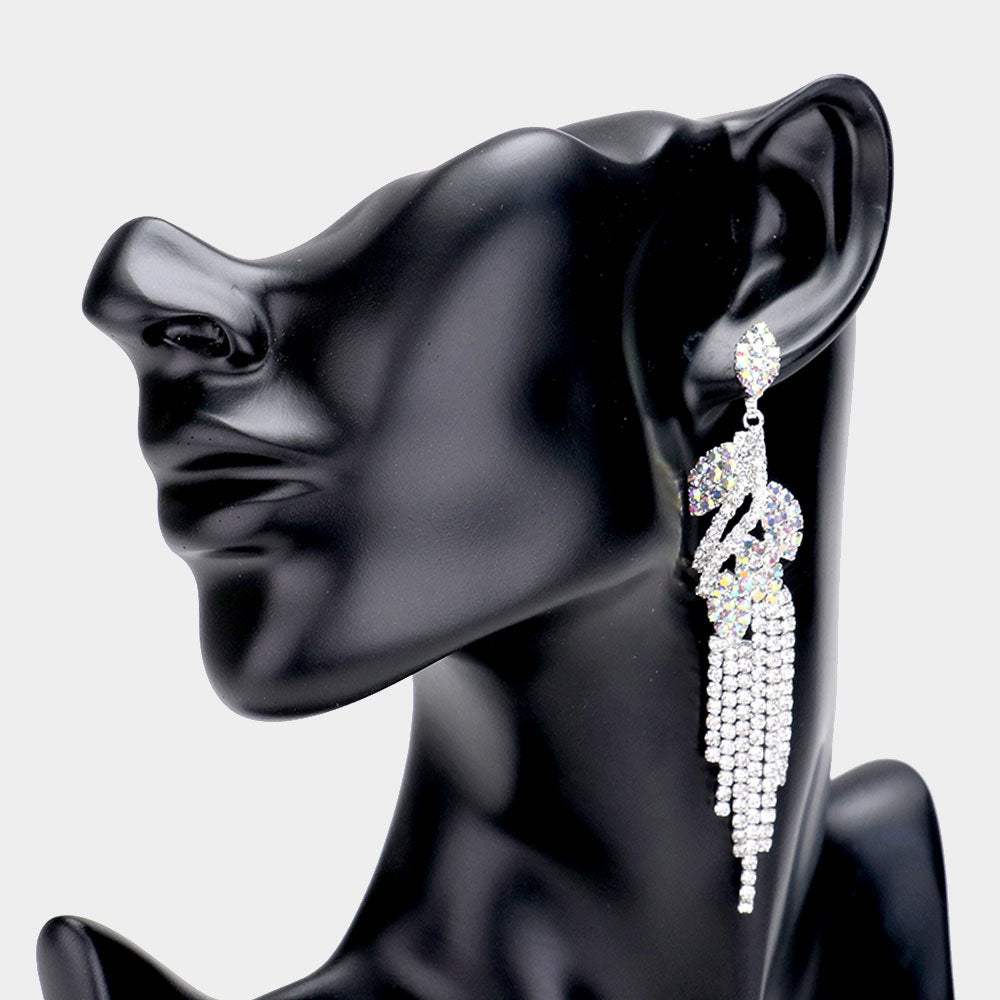 Rhinestone Crystal Leaf Drop Evening Earrings - Madeline Love - Flyclothing LLC