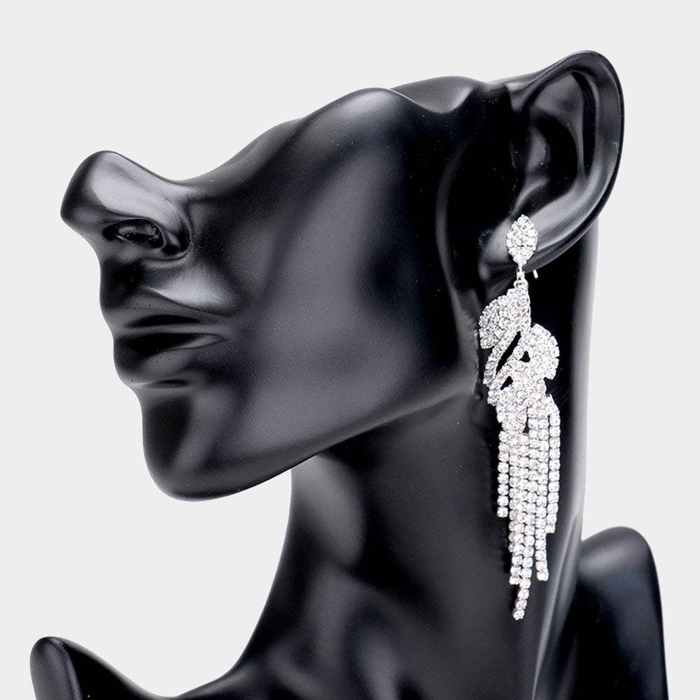 Rhinestone Crystal Leaf Drop Evening Earrings - Madeline Love - Flyclothing LLC