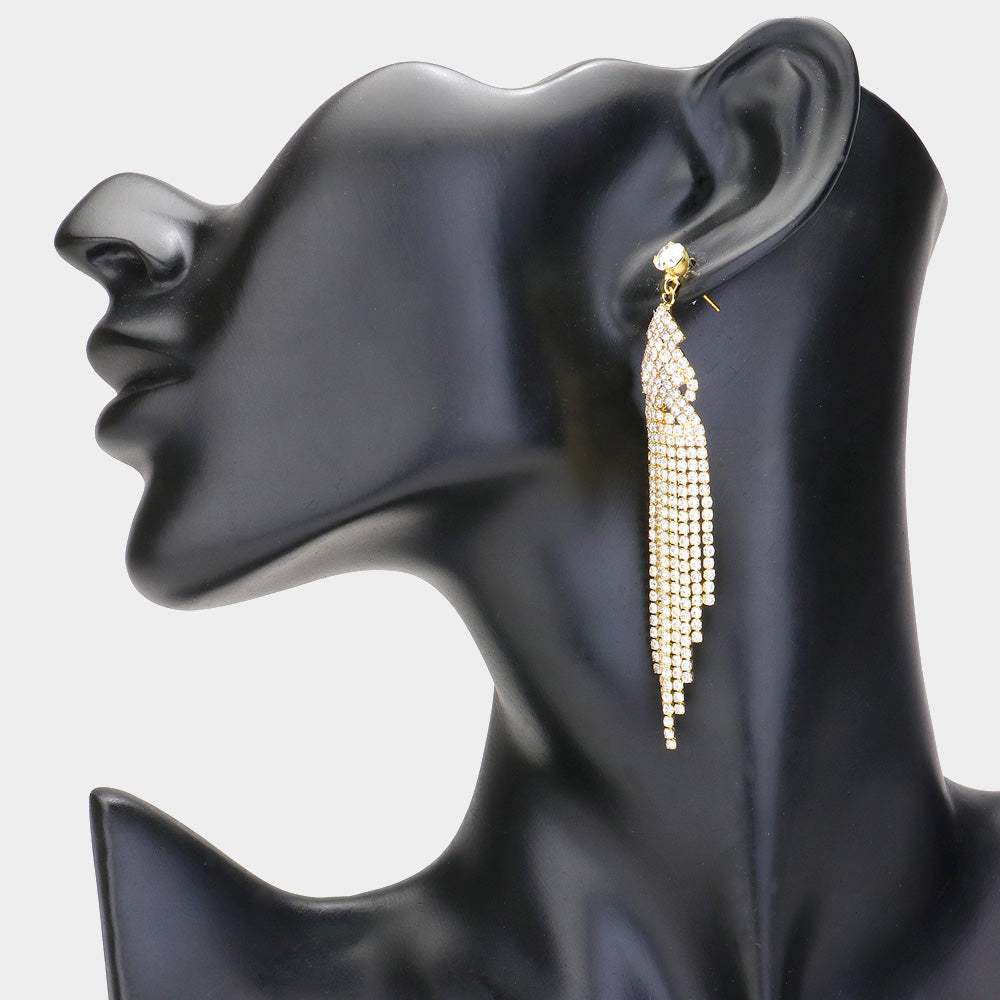 Rhinestone Multi Strand Drop Evening Earrings - Madeline Love - Flyclothing LLC
