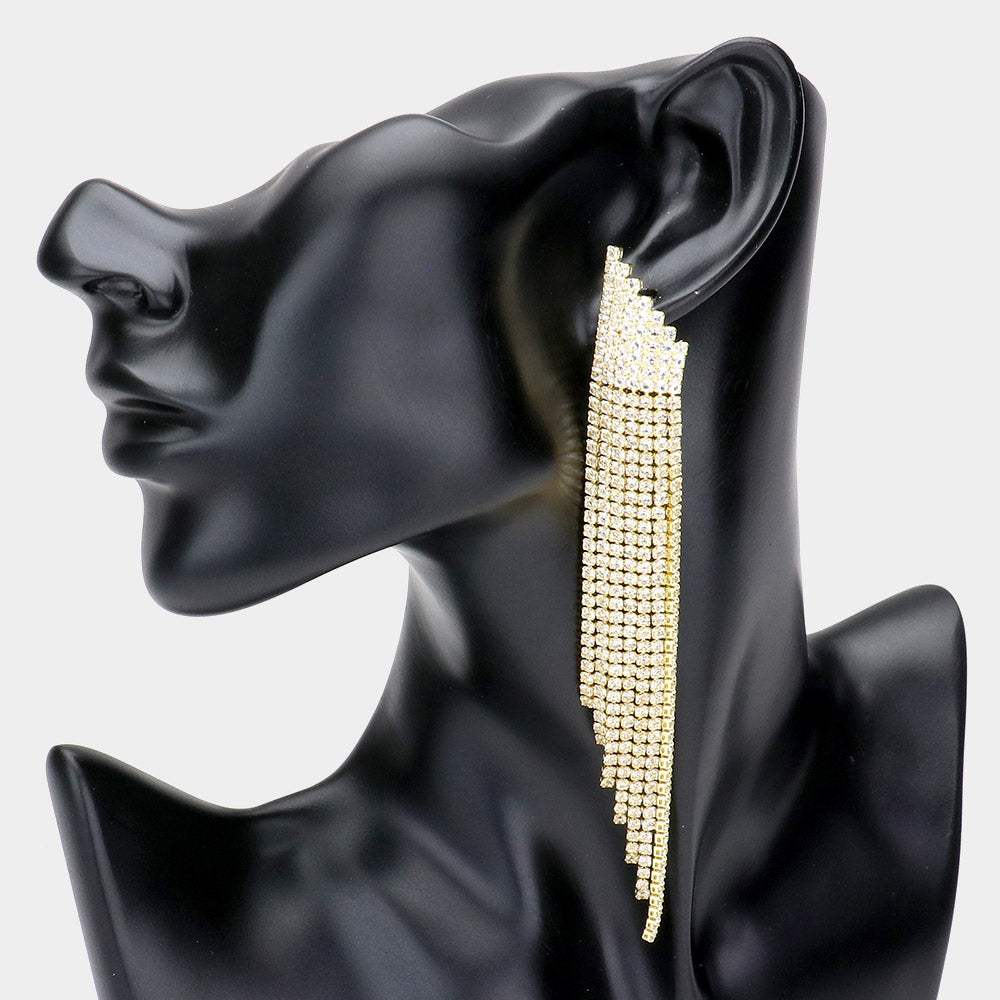 Rhinestone Fringe Long Drop Evening Earrings - Madeline Love - Flyclothing LLC