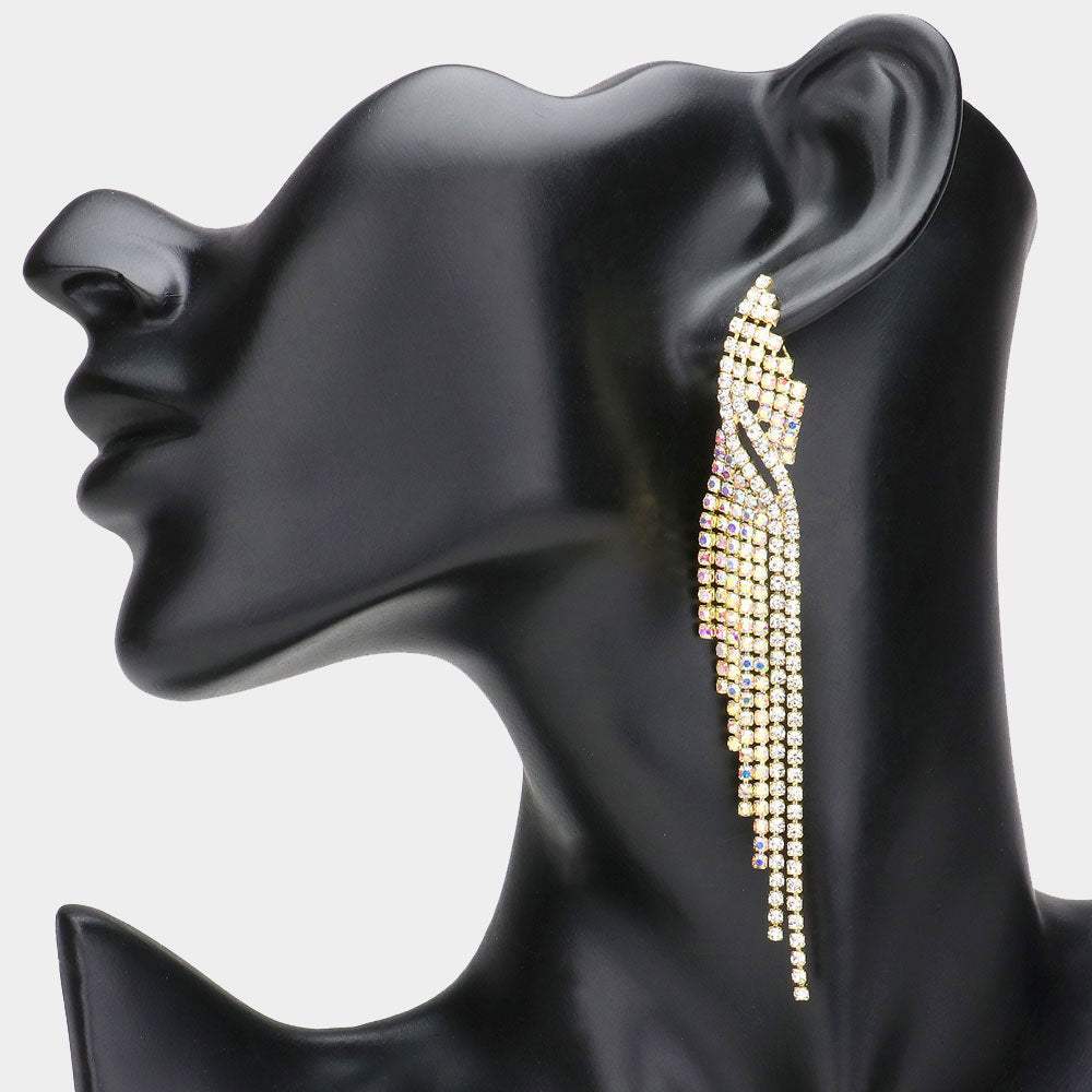 Rhinestone Fringe Dangle Evening Earrings - Madeline Love - Flyclothing LLC