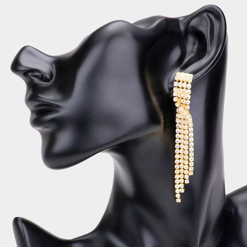 Rhinestone Fringe Dangle Evening Earrings - Madeline Love - Flyclothing LLC