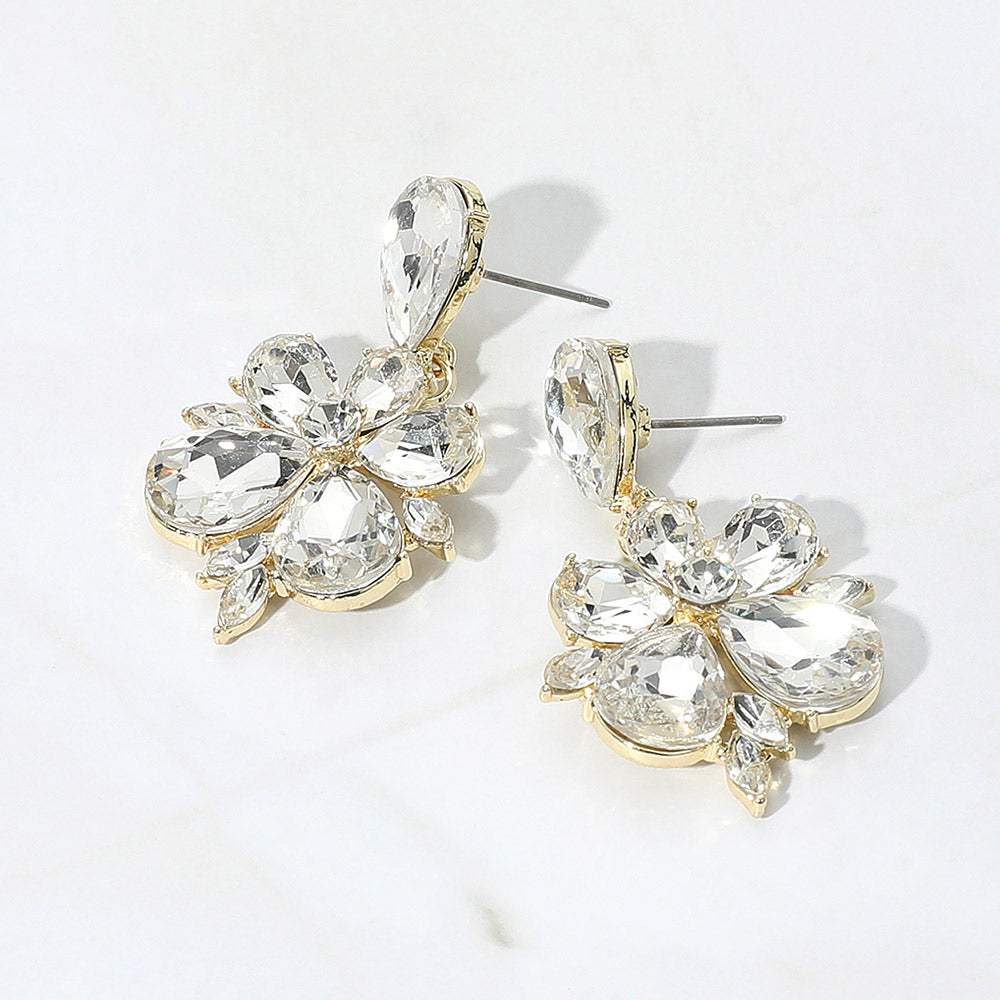Teardrop Stone Flower Dangle Evening Earrings - Madeline Love - Flyclothing LLC