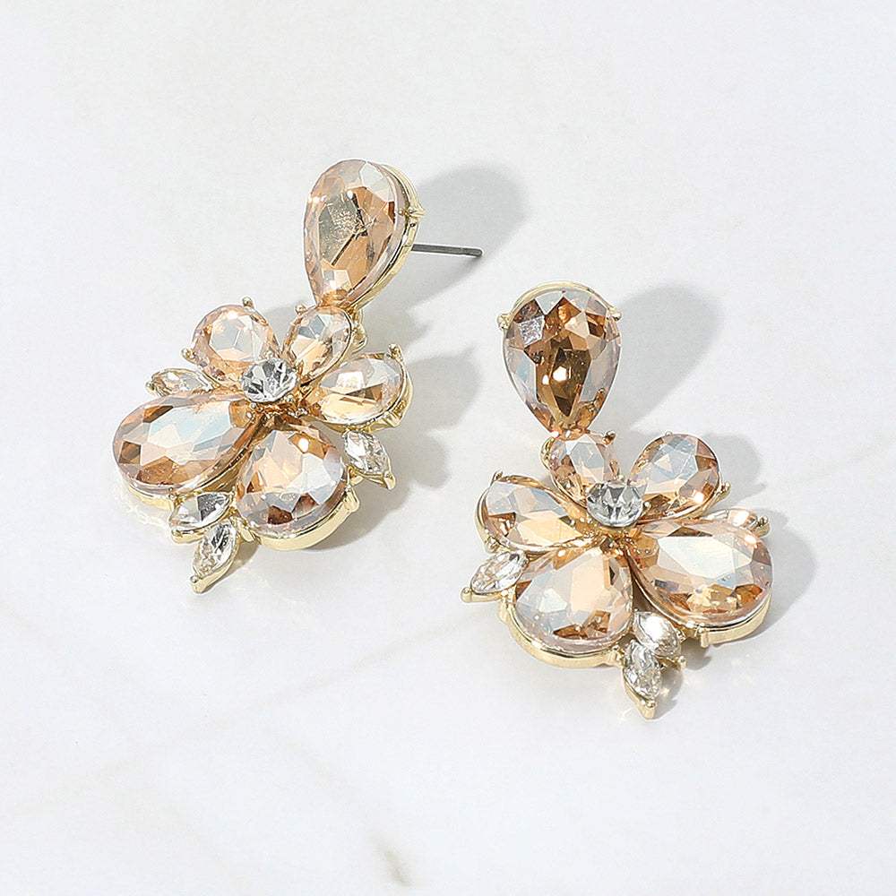 Teardrop Stone Flower Dangle Evening Earrings - Madeline Love - Flyclothing LLC