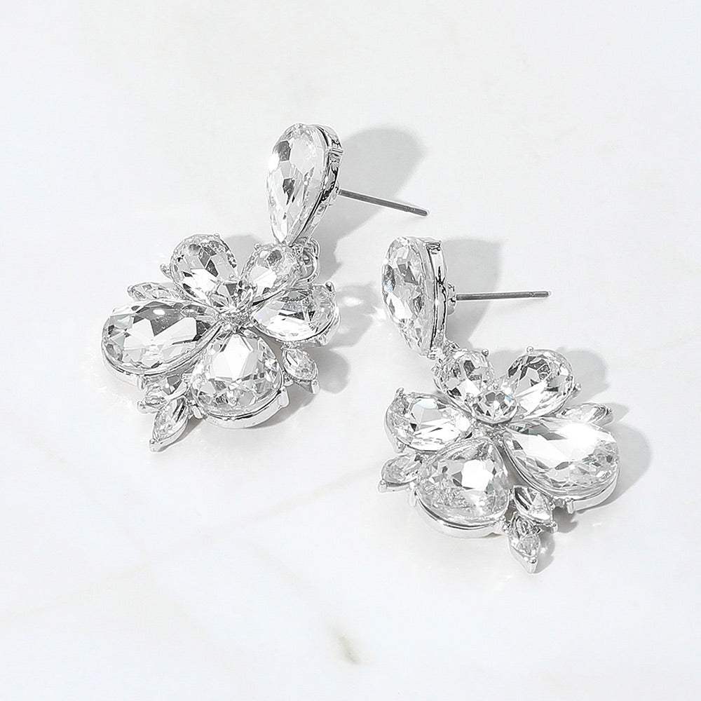Teardrop Stone Flower Dangle Evening Earrings - Madeline Love - Flyclothing LLC